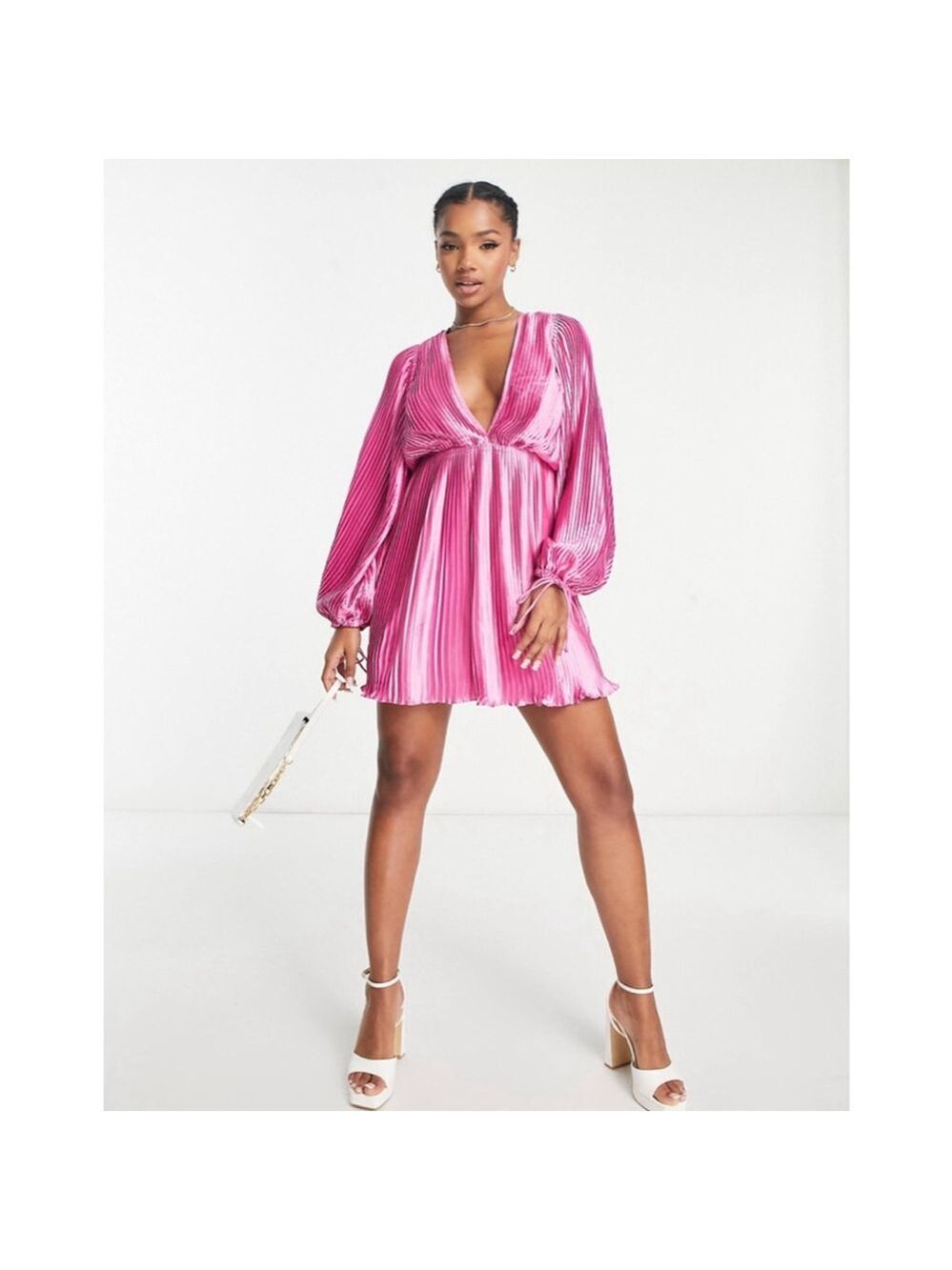 ASOS DESIGN Satin Pink Pleated Mini Dress Size 10